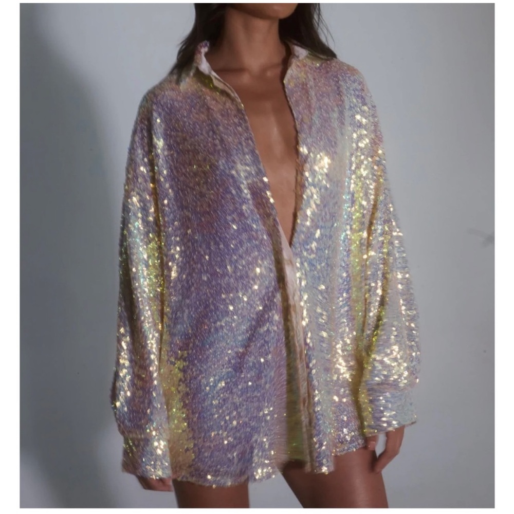 Champagne Ibiza Sequin Shirt Dress